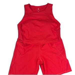 Spyder Active Womens Red 2 Piece Set High Neck Tank and Biker Shorts Stash Large